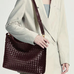 Woven Leather Hobo Bag with Slouchy Silhouette - Women's Shoulder Bag