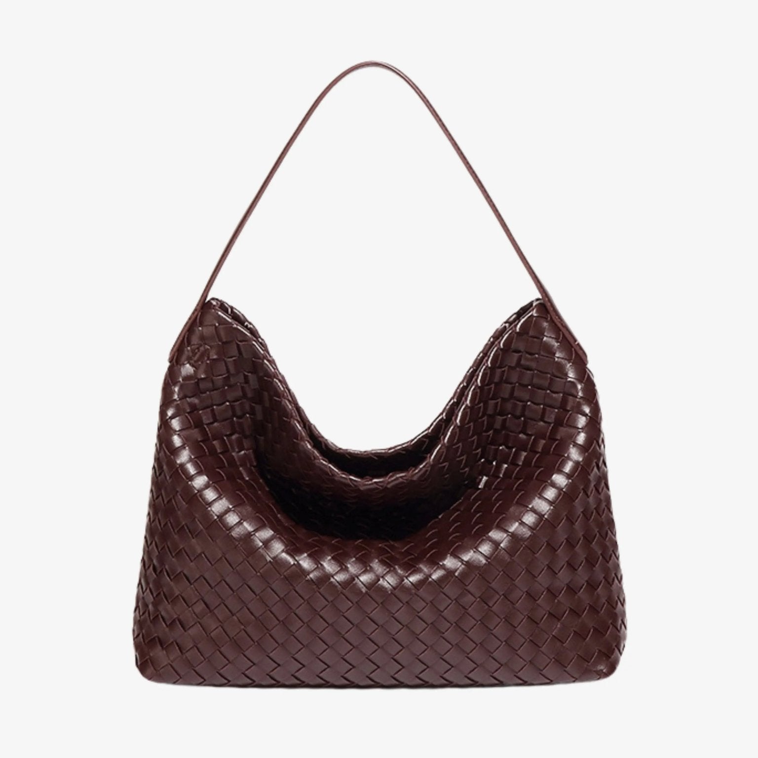 Woven Leather Hobo Bag with Slouchy Silhouette - Women's Shoulder Bag