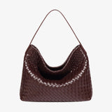 Woven Leather Hobo Bag with Slouchy Silhouette - Women's Shoulder Bag