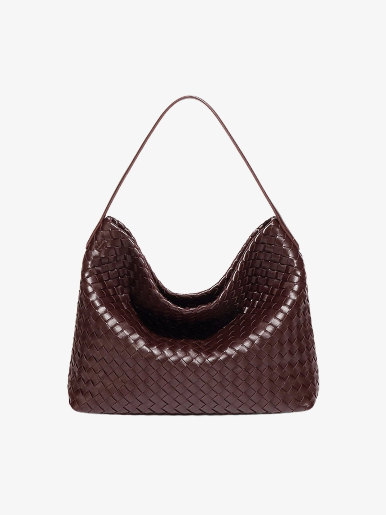 Woven Leather Hobo Bag with Slouchy Silhouette - Women's Shoulder Bag