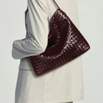 Woven Leather Hobo Bag with Slouchy Silhouette - Women's Shoulder Bag