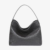 Woven Leather Hobo Bag with Slouchy Silhouette - Women's Shoulder Bag