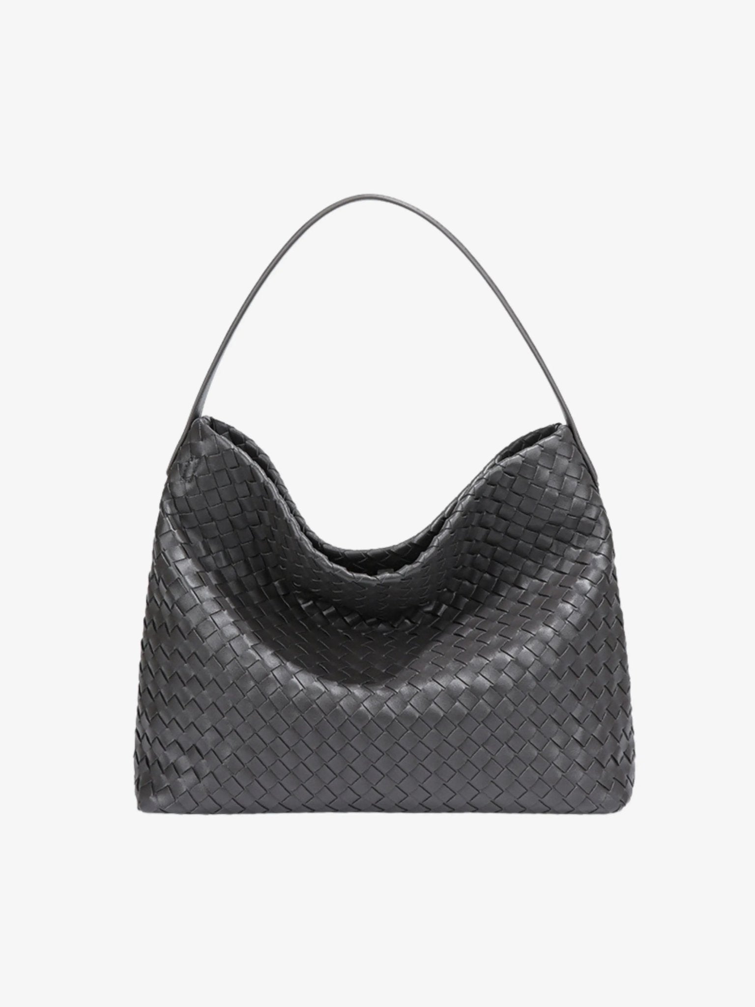 Woven Leather Hobo Bag with Slouchy Silhouette - Women's Shoulder Bag