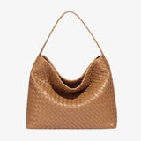 Woven Leather Hobo Bag with Slouchy Silhouette - Women's Shoulder Bag