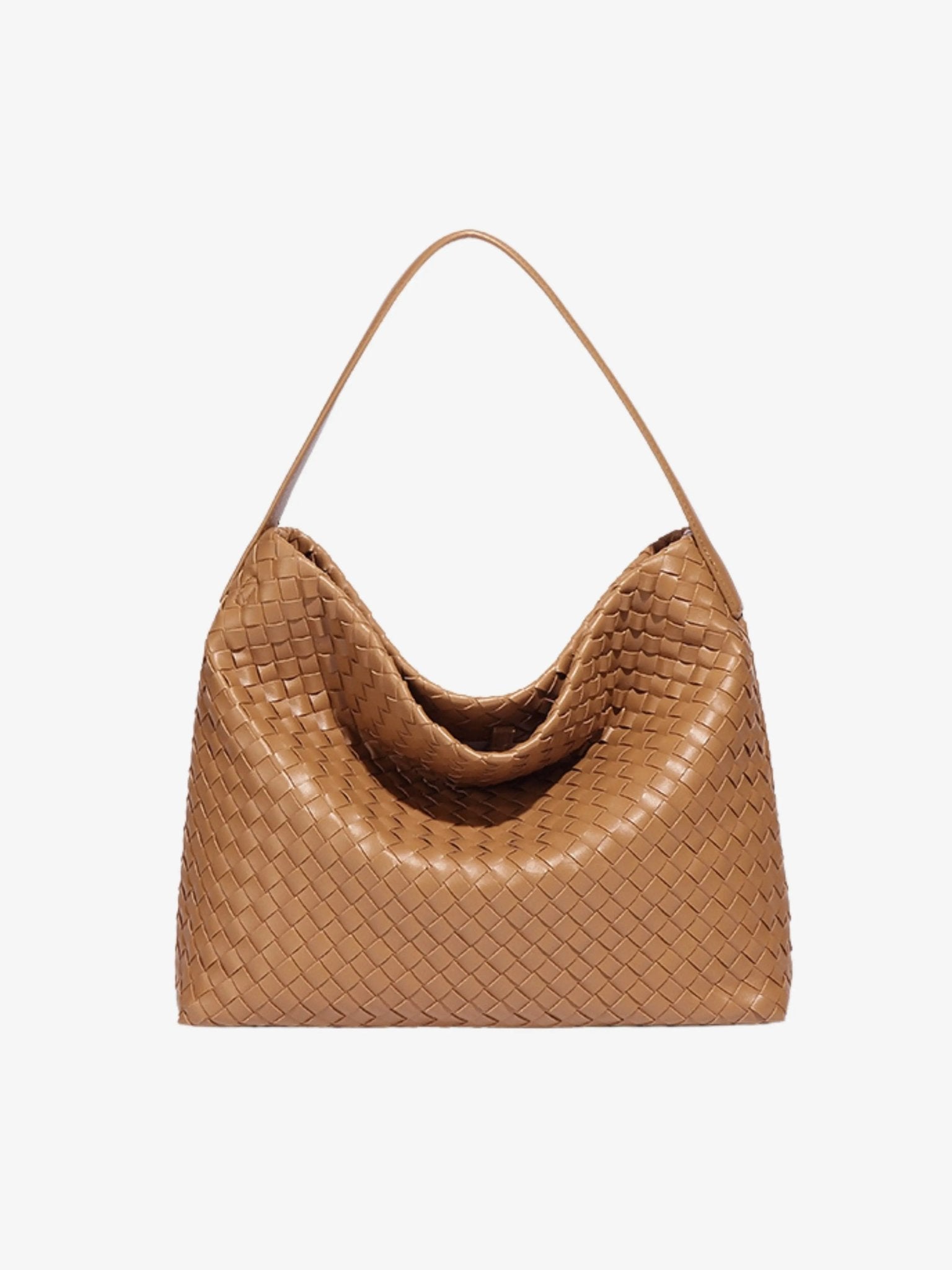 Woven Leather Hobo Bag with Slouchy Silhouette - Women's Shoulder Bag