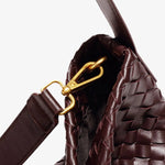 Woven Leather Hobo Bag with Slouchy Silhouette - Women's Shoulder Bag