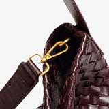 Woven Leather Hobo Bag with Slouchy Silhouette - Women's Shoulder Bag