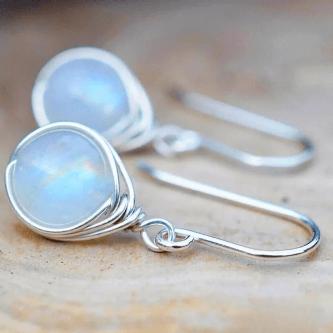 Wrapped Moonstone Drop Earrings in Sterling Silver - Earrings